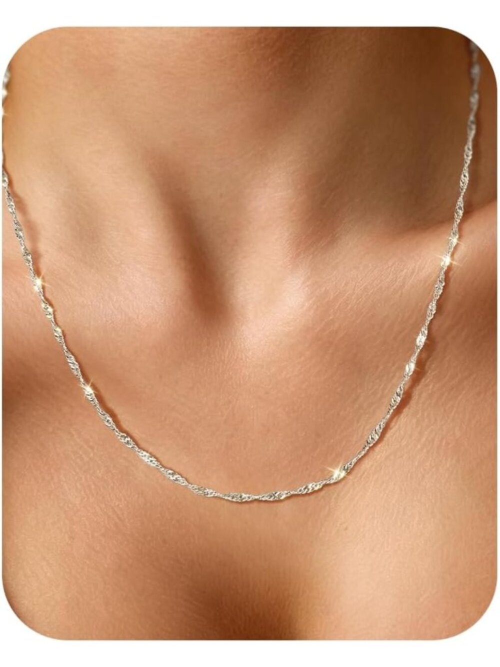 Dainty 14K Gold/Sterling Silver Plated Twist Chain Necklace for Women, Thin